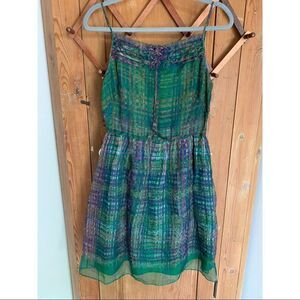 Leon Max green/blue print sheer silk dress